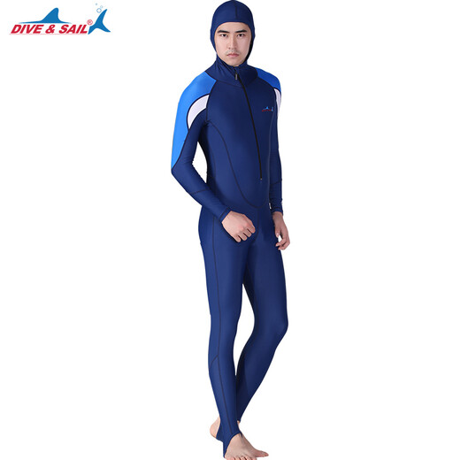 DIVE\x26SAIL wetsuit couple quick-drying sun protection clothing long-sleeved one-piece swimsuit snorkeling surfing jellyfish clothing 715MD men's hooded style S