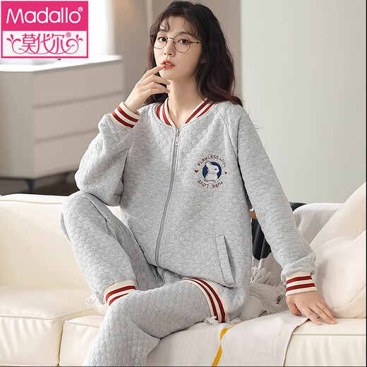 
Modal pajamas for women in autumn and winter thickened pure cotton new style cotton cardigan zipper casual air cotton mezzanine home clothing set MC-15280 (zipper) L (100)