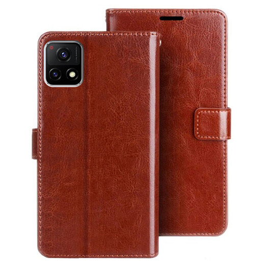 Ajun Keke vivoy52s mobile phone case clamshell leather case V2057A protective silicone case BBK y52s case YawuerS all-inclusive anti-fall leather case brown vivoY52s + full screen tempered film + lanyard