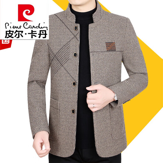 皮尔卡丹（pierre cardin）商务休闲羊毛呢夹克外套男秋季2022新款帅气立领中年爸爸装上衣服 C82163灰色 185/XXL