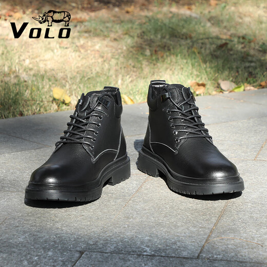 VOLO Rhino Herrenstiefel High-End-Martin-Stiefel Herren-High-Top-Schuhe plus Samt zum Warmhalten britische Freizeitstiefel dickbesohltes Lederfutter Herrenstiefel schwarz plus Samt 44