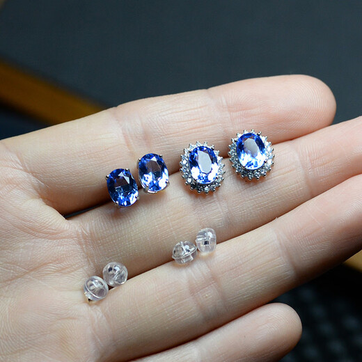 Feiyu Fat Donglai same style tanzanite earrings blue topaz earrings for women tanzanite blue silver inlaid with Princess Diana's four claws simple style simple style