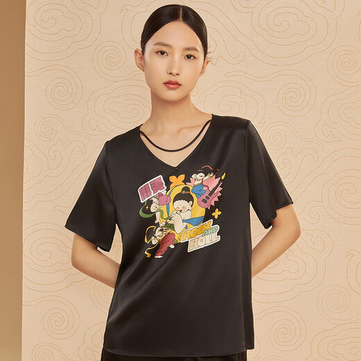 Golden Santa Dunhuang Museum Co-branded Small Shirt Women's Heavy Silk Positioning Flowers Can Wear Outdoor Home Top YSFCB701 Black 7100 L