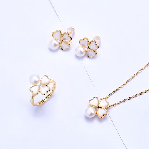 OLIVEIRA OLIVEIRA Pearl Pendant Ring Earrings New Three-piece Set Set Series C3-1295-1