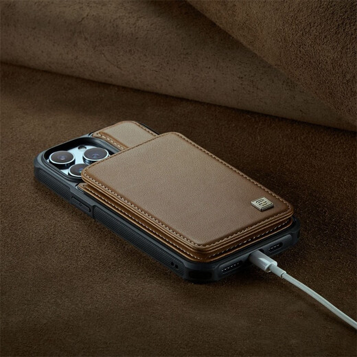 锦灏适用于iPhone16pro max手机壳16E/15背插卡14支架苹果13钱包卡包钱夹单底保护套全包防摔 背卡包支架棕色 苹果16