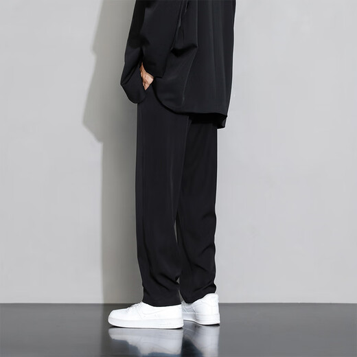 
Foss Phil casual pants for men spring and summer loose straight ice silk pants for men draped wide-leg sports thin suit pants black XL