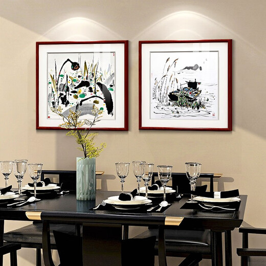 Zi Teng Suixuan Wu Guanzhong ink painting new Chinese style modern living room decoration painting restaurant dining room hanging painting bedroom mural Chinese style Figure 7 50*50cm mahogany color solid wood frame