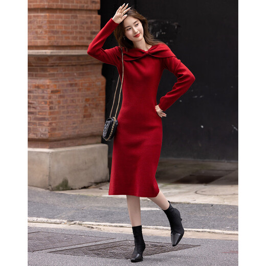 Demana Kim Secretary Outfit Autumn and Winter French Intellectual Little Woman Butterfly One-Neck Knitted Mid-Length Women's Dress