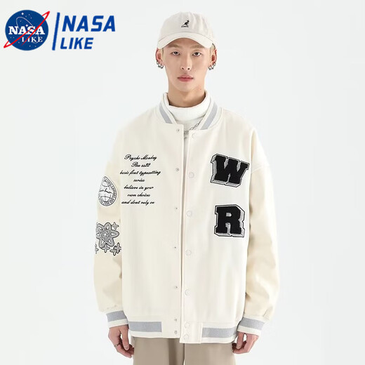 Taozilang high-end trendy joy PCMY American retro national trend hip-hop trendy brand loose couple woolen baseball uniform jacket men white M
