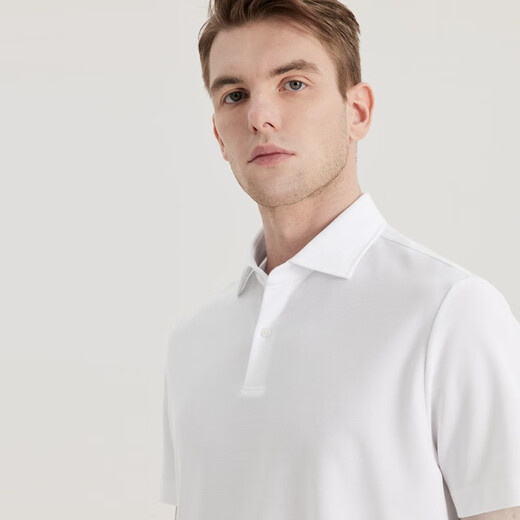 Season 5 SMART FIVE heavy double bead floor short-sleeved POLO shirt men's ice silk pure white light luxury business shirt collar daily commuting T white D757 L (weight recommended 66-75kg)