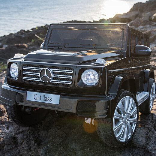 Berejia Benz Kinder-Elektroauto, Allrad-Spielzeug mit Allradantrieb, kann sitzen, Baby- und Kinderschaukel, Fernbedienung, Offroad-Lade-Kinderwagen, Flaggschiff, schwarz + weiche Räder, Allrad-Ledersitz, Schaukel, Bluetooth-Musik, vollständige Konfiguration