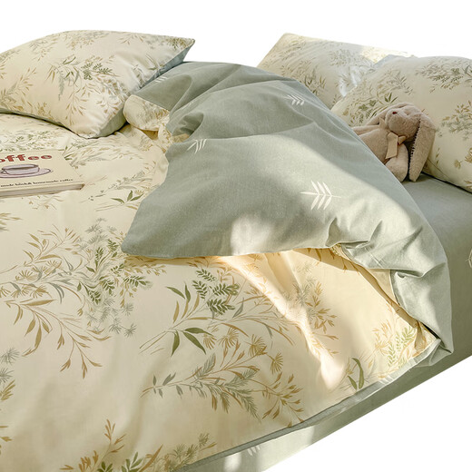 瑞琴纯棉被套单件200x230双人全棉夏季被罩床单150x200单人被单三件套 春意盎然 【亲肤全棉  适合裸睡 2.0m床【床单款四件套】-适合220