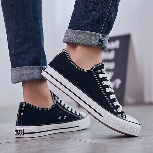 Huili Warrior canvas shoes for men and women shoes low top classic couple trendy casual white shoes for women shoes for men WXY391 black 40