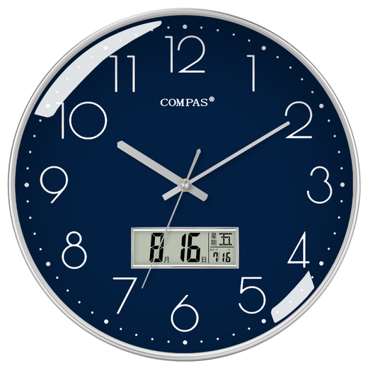 Compas Wall Clock Radio Clock 2025 Гостиная часы Стильные простые календарные офисные экзамены школы автоматическое время черно -белое 14 -дюймовое 6219 Радиозам (диаметр 35 см)