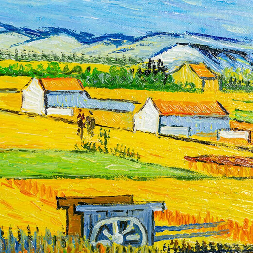 Flagal del emperador Van Gogh La cosecha de campo de trigo pintada al óleo pintada al óleo de estilo europeo Decoración de restaurantes Sala de estar Sofá Fondo de pared Pintura de pared Pintura colgante 692 Marco de oro 180x90