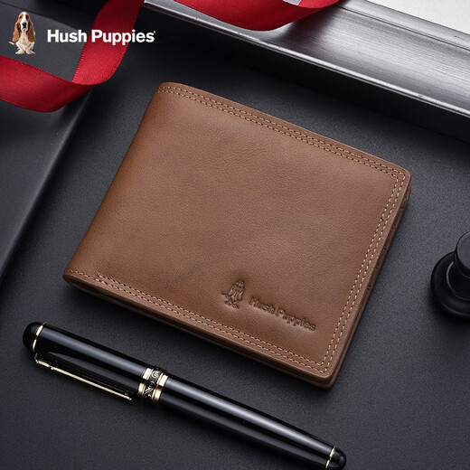 暇步士（Hush Puppies）钱包男士真皮短款时尚复古商务休闲多卡位钱夹软牛皮卡包礼盒票夹 咖色:HC-1471757W-506