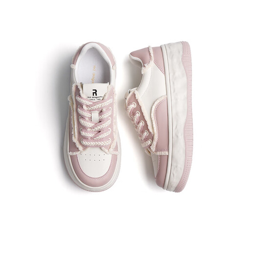 Red Dragonfly Thick Sole Board Shoes Women's New Contrast Color Retro Sports Shoes Knitted Frail College Dissolved Shoes WTB13579 Pink 38