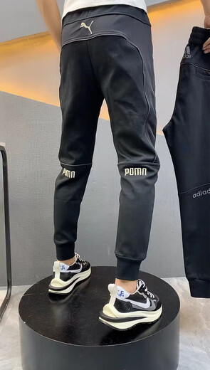 FMSERUIOS秋季休闲运动裤男潮流刺绣拼接小脚裤精神小伙修身束脚百搭哈伦裤 黑色 3089 33