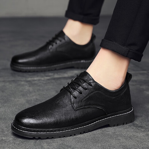 
LWOK new product casual leather shoes fashionable men's shoes Korean version men's business shoes men's formal shoes versatile flat shoes trendy shoes 9920 black 40