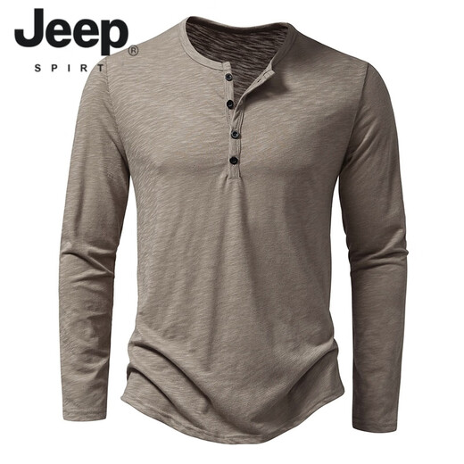 JEEP SPIRIT American retro heavyweight long-sleeved bottoming shirt autumn long-sleeved Henry shirt men's fitness tough guy army green T-shirt long sleeve khaki M