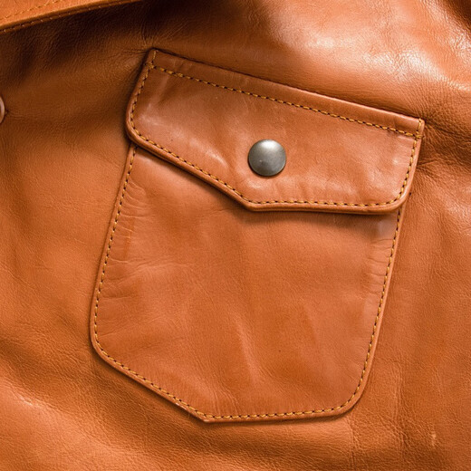 
Show Stage Niche Wax-Sensory KB Bear Men's Top Layer Cowhide Leather Jacket High-quality Fashion Genuine Leather Jacket Orange 3XL/185