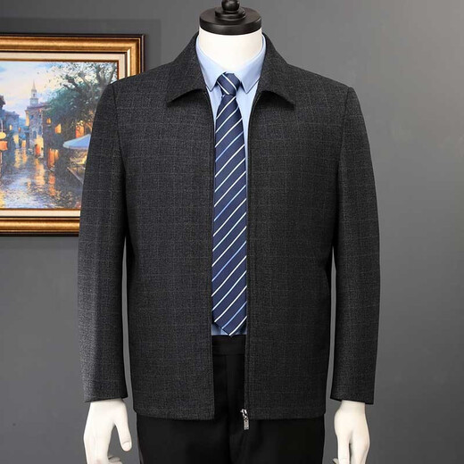 Pier Cardin Wool Jacke Herrenjacke Frühling und Herbst neuer Stil mittlerer und älterer Außenbekleidung und gelegentlich führender Kaderjacke DK-34 Button-Down-Style-Dark Grey L (175)-Empfohlen 130-145jin [Jin gleich 0,5 kg]