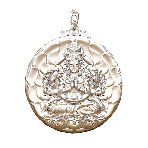 Pang Yi Solid Solid Silver Thousand-Hand Guanyin Rat Zodiac Buddha Pendant Men's Silver Medal Necklace Women's Zodiac Pendant Silver True Color Thousand-Hand Guanyin Pendant
