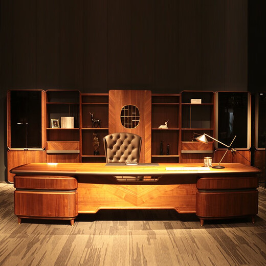 Laiju Mansion North American black walnut boss desk solid wood office desk and chair combination new Chinese style CEO desk total executive desk file cabinet 2.4 meters CEO desk 2400*1000*760mm