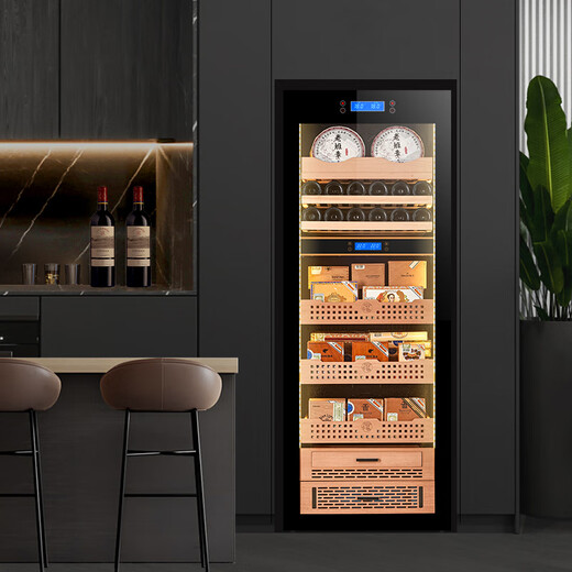 Qike cigar cabinet constant temperature and humidity cabinet red wine and tea multi-functional storage air-cooled and moisturizing dual-temperature dual-system integrated cabinet single-door household 1.6 meters high dual-temperature tea, red wine and cigar integrated cabinet