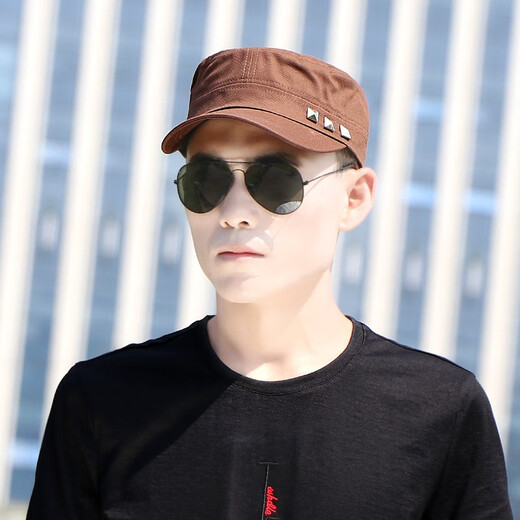 Nozhi Meng New Men's Short-Brim Flat Top Hat Men's and Women's Alphabet Fashion Peaked Cap Baseball Hat Men's Sun Hat NM017 Metallic Black One Size Adjustable