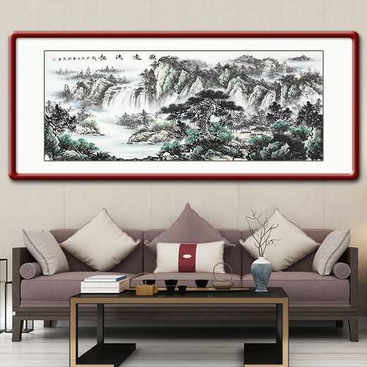 Yantang pure hand-painted Chinese painting living room decoration painting landscape painting office hanging painting landscape painting ink painting has a long history solid wood frame + plexiglass 165*85 cm