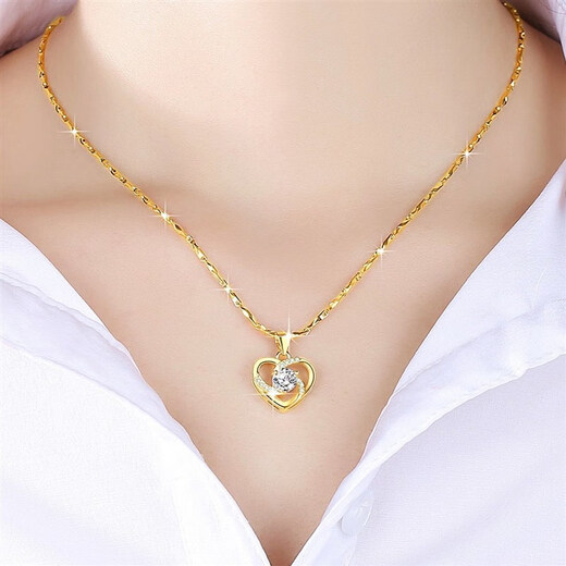 KPUS Hong Kong 9999I gold ladies necklace Korean version gold pendant 24Ik fashion simple lock with you in my heart + ingot chain