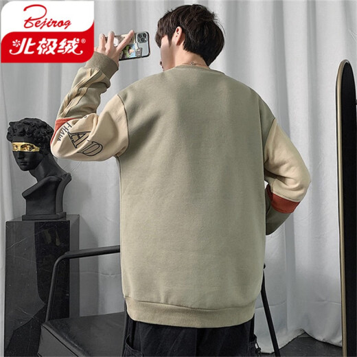 Bejirong sweatshirt men's Hong Kong style trendy loose long-sleeved T-shirt men's youth fashion contrasting color round neck bottoming shirt men's 15F198100147 bean green XL