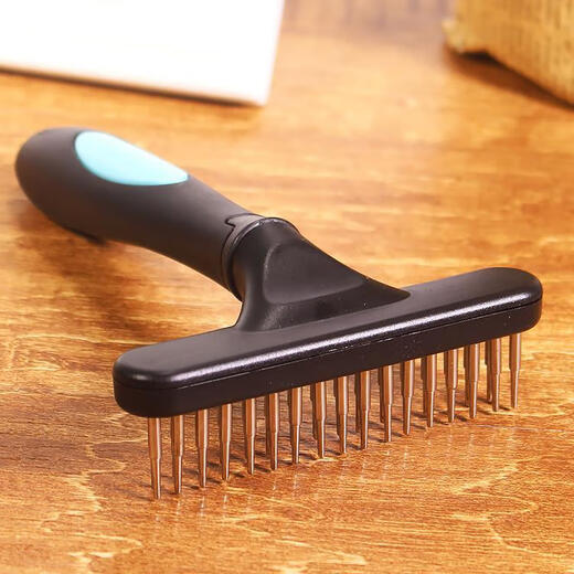 Jiajiemei Dog Hair Brush Depilation Comb Long-haired Alaskan Border Collie Golden Retriever Special Large Dog Nail Rake Comb Sky Blue + Knot Knife