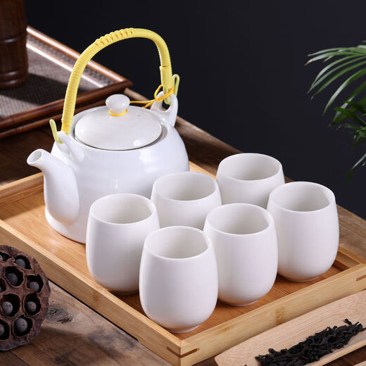 Guai Japanese style teapot tea set Jingdezhen ceramic complete set teapot teacup 6 pieces for home use Chinese classical Chinese knot (not including tray) 7 pieces