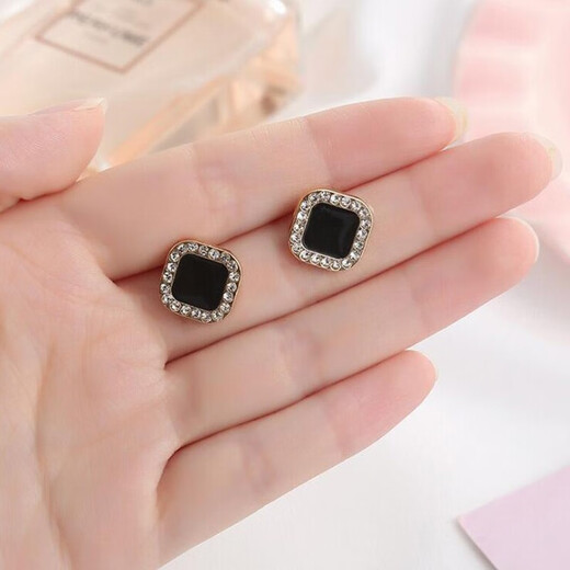 Jiuvia 925 Silver Needle Stud Earrings for Women 2021 New Pearl Earrings Trendy Korean Style Simple Internet Celebrity Temperament High-end Ear Jewelry JYD0137 Black Flash Diamond Earrings