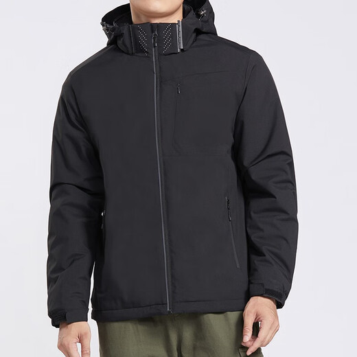Western Region Camel (Vancamel) plus Samt-Windbreaker-Jacke für Männer und Frauen koreanischer Stil winddichtem und warmem Einschichtweichschalenjacke Literary Top 9930a Obsidian Black-Men [Solid Color] 2xl
