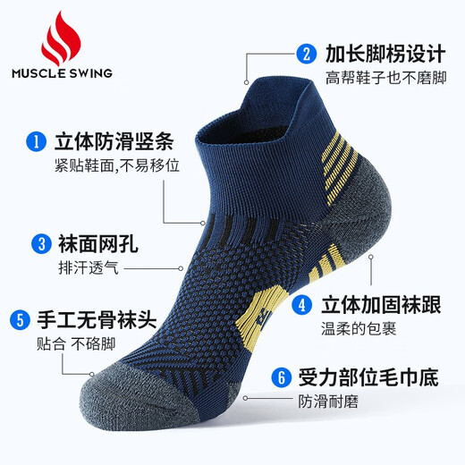 肌动（MUSCLESWING） 马拉松专业运动短袜子毛巾底防滑跑步袜男女短筒速干篮球训练袜 M码3双装随机 M码（40-44）