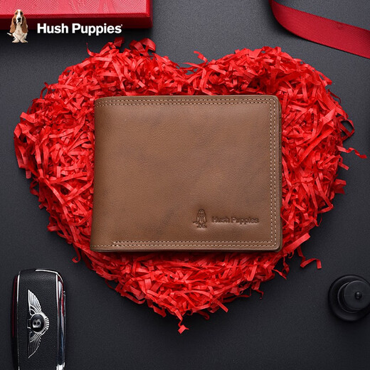 暇步士（Hush Puppies）钱包男士真皮短款时尚复古商务休闲多卡位钱夹软牛皮卡包礼盒票夹 咖色:HC-1471757W-506