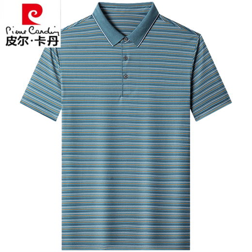 皮尔卡丹（pierre cardin）轻奢高档桑蚕丝短袖T恤男夏季薄款高端条纹翻领上衣服爸爸POLO.衫 N7003-桔色 XL 175/52【建议135-150斤】