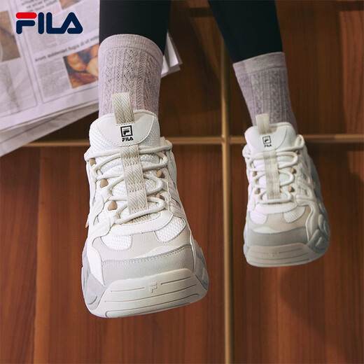 FILA Croissant Shoes Sneakers Women's Casual Shoes Dad Shoes Thick Sole Shoes Tofu White/Oatmeal Color-TO 38