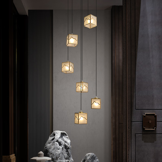 
Suyin New Chinese-style stair chandelier full copper duplex building large chandelier creative designer villa living room lamp 9922-6 full copper 6 head [E27 light bulbs * 6]