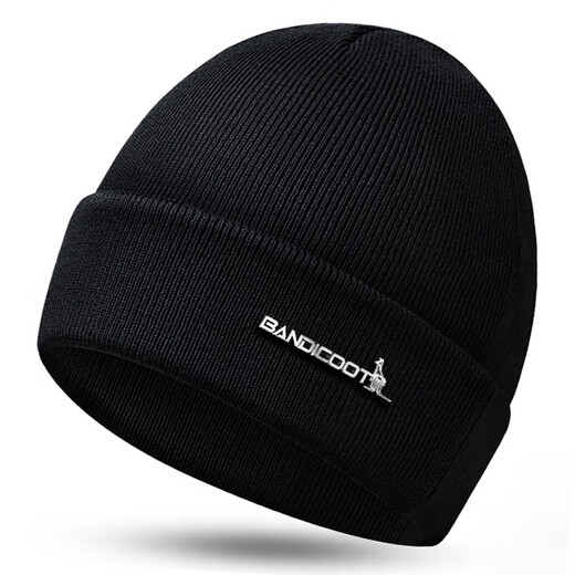 Fashionable style kangaroo hat for men, winter woolen hat for men, thickened with velvet to keep warm, outdoor cycling, cold and windproof skiing knitted hat for women, black hat + neck cover, thickened with velvet