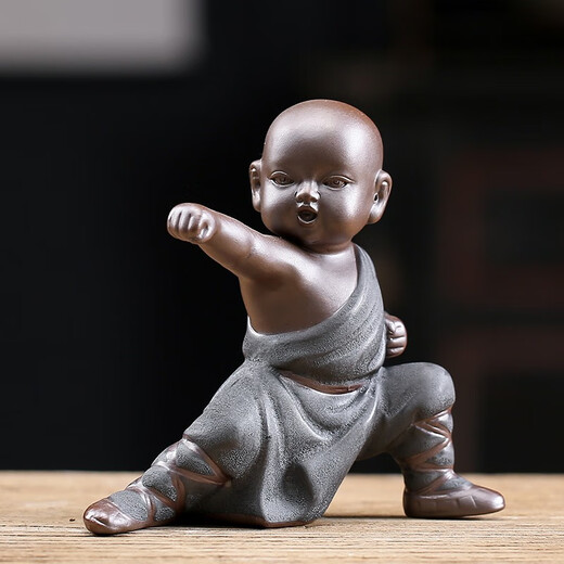 Jiuzao Creative Purple Clay Tea Pet Little Monk Ornament Boutique Can Foster Zen Little Novices Tea Ceremony Tea Play Tea Art Tea Room Desktop Decoration Black Gold Sand - Tea Drinking Little Monk/CYY