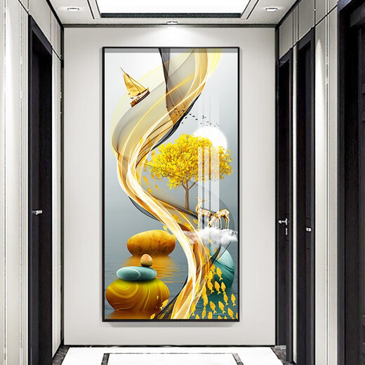 Xiaolulin Veranda Dekorative Gemälde moderne einfache vertikale Version abstrakter Hängsmalerei Sofa Hintergrund Wandmaler Korridor Kristallporzellanmalerei 3-Lulu Gaosgeng 11154 Stoffmalerei 90*180 Schwarzer Rahmen