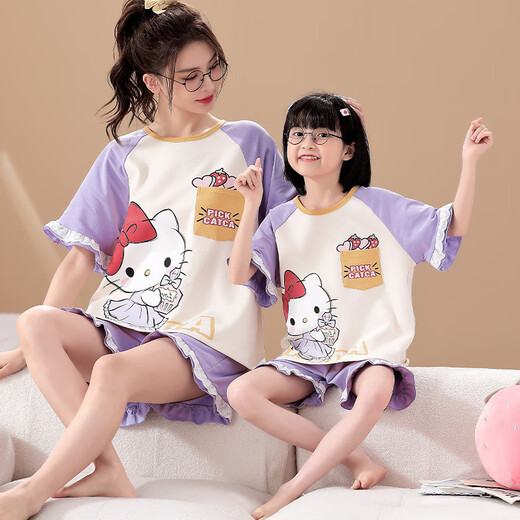 Langsha Madre e hija Dress Padamas Pajamas Summer Summer de algodón delgado de algodón de manga corta Ropa para el hogar Niña del verano Lyp684 S (150) 140-150cm/68-82Jin [Jin equivale a 0.5 kg]