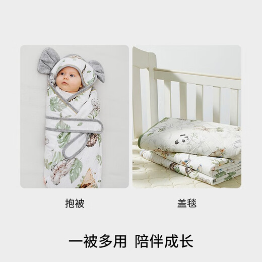 EMXEE baby blanket, newborn baby gauze blanket, anti-jump bag, single outing wrap, tropical jungle 90x90cm