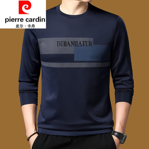 Pier Cardin long-sleeved T-shirt men's round neck loose sweatshirt men's autumn top pure cotton breathable t-shirt base shirt jacket Molan 677 style 170/L<120Jin[Jin equals 0.5 kg]-140Jin[Jin equals 0.5 kg]>