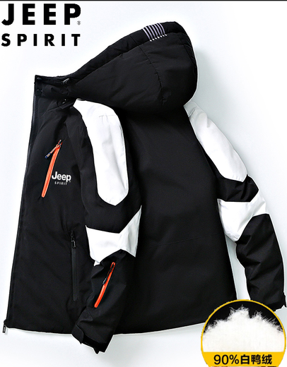 Jeep (Jeep) Black Gold Down Jacke Herrenjacke Casual Winter Kurzer, verdickter trendiger kaltes mittelschwerer Logo YR681 Schwarz (kurzer Stil) L.