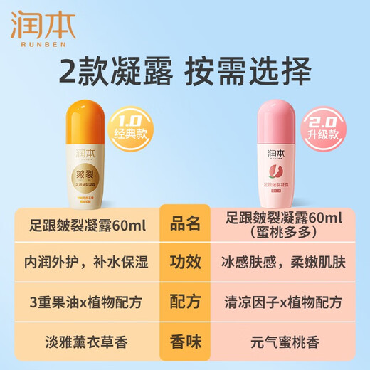 RUNBEN Cracked Heel Cream Cracked Cream Moisturizing, Moisturizing and Anti-Cracking Hand and Foot Cream Moisturizes Skin Autumn and Winter Tender Feet 60g 2 Packs Cracked Heel Gel (Peach + Classic)